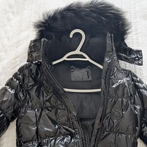 Shiny Black Puffer Jacket with Real Fur Hood